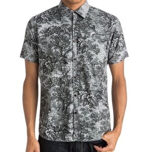 Quiksilver Gray Black Floral Button Down Shirt Medium